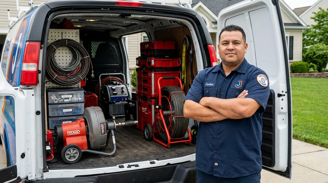 Professional drain cleaning equipment and Johns Plumbing LLC plumber in Bucyrus